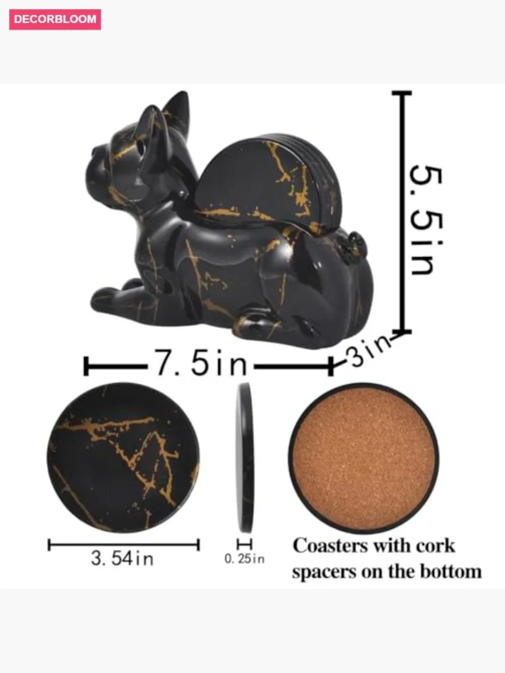 Dog Marble Coaster Set of 4 with Holder, Resin Coasters for Table Bar